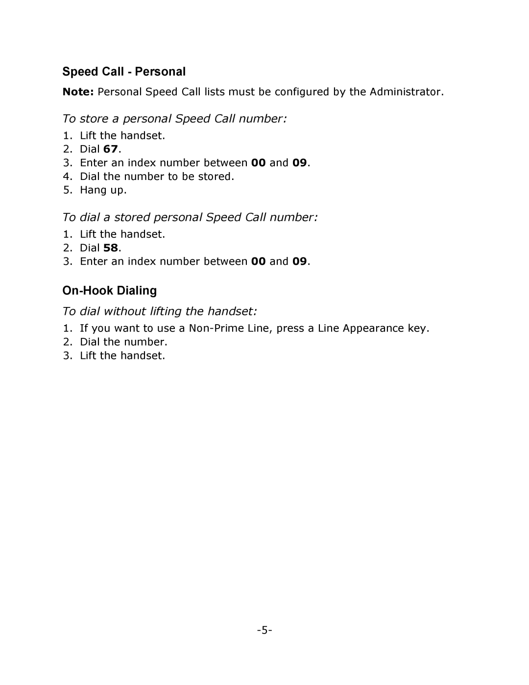 Mitel 7000 Series manual Speed Call Personal, On-Hook Dialing, To store a personal Speed Call number 