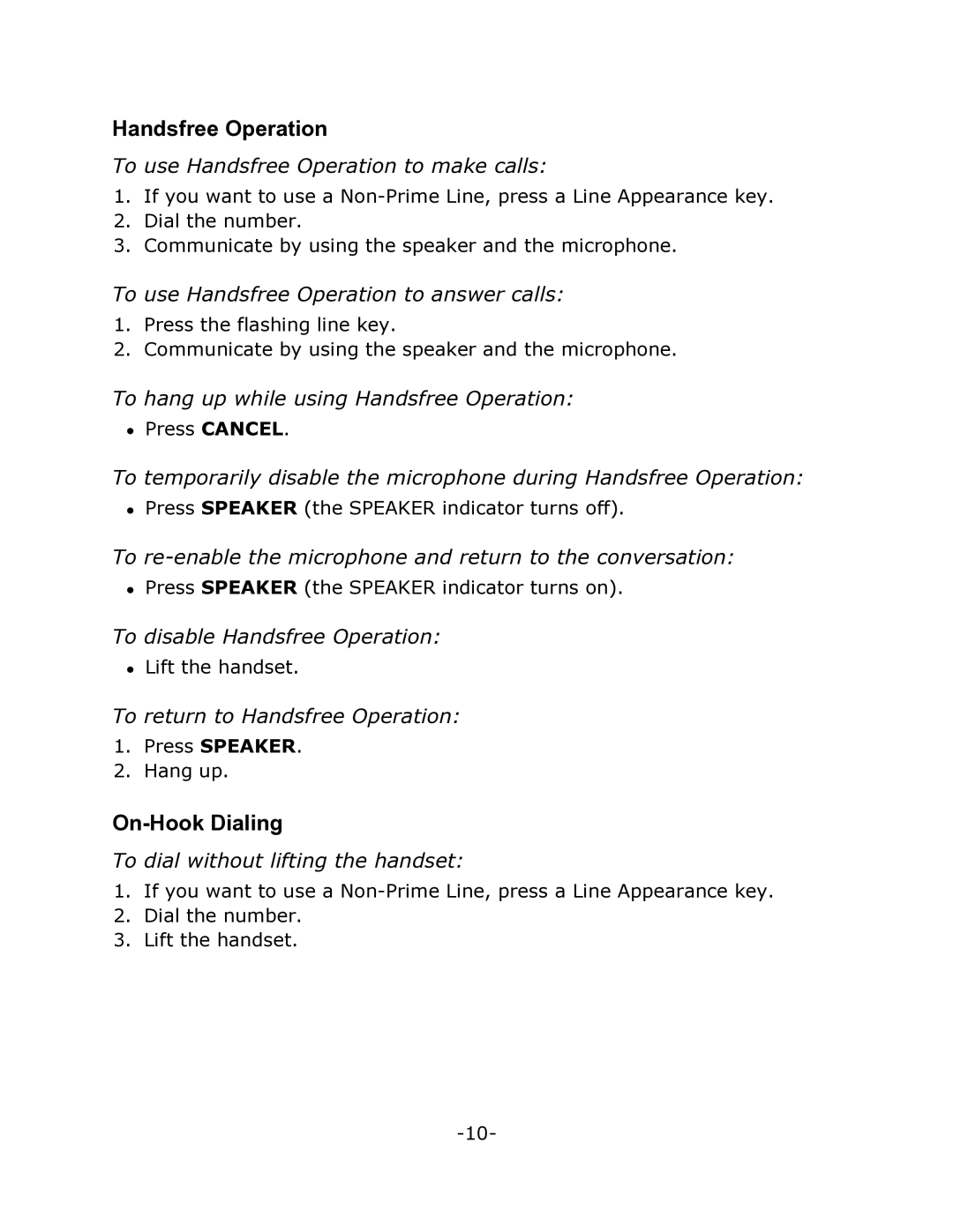 Mitel 7000 manual Handsfree Operation, On-Hook Dialing 