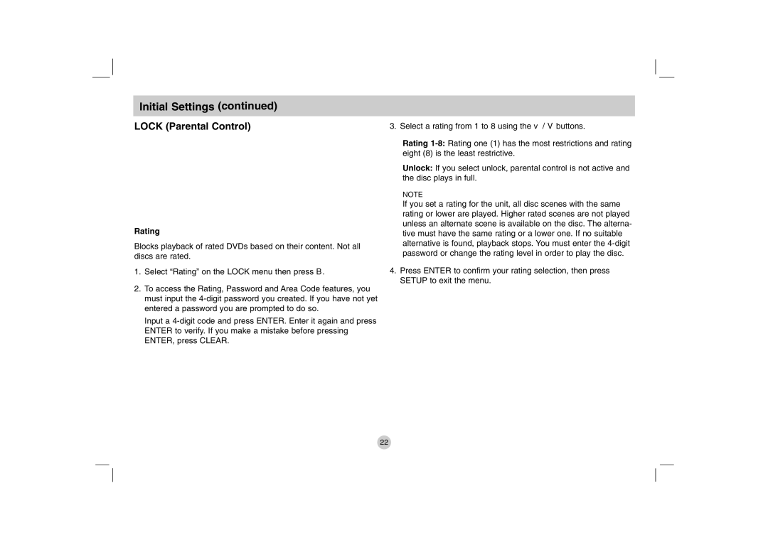 Mitel DP771 owner manual Lock Parental Control, Rating 