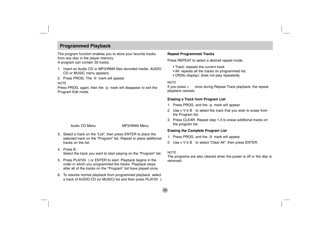 Mitel DP771 owner manual Programmed Playback, Repeat Programmed Tracks, Erasing a Track from Program List 