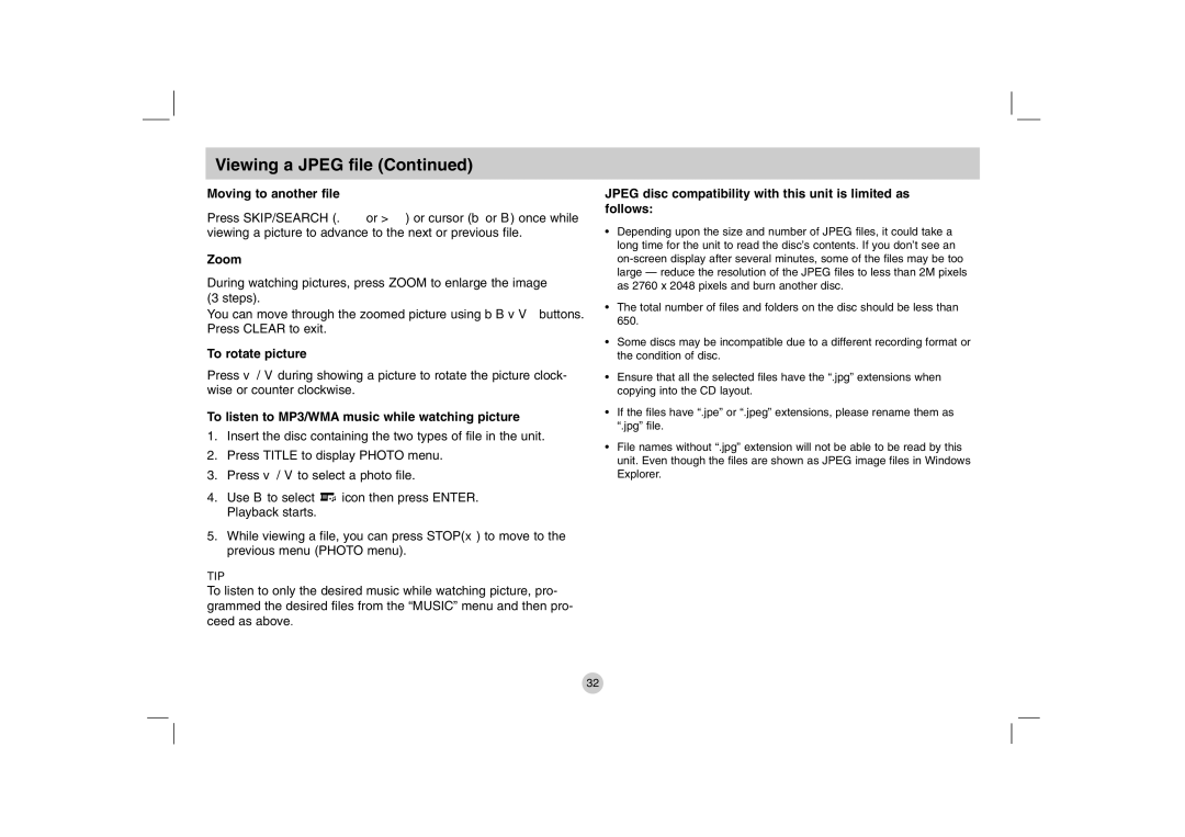 Mitel DP771 owner manual Moving to another file, Zoom, To rotate picture, To listen to MP3/WMA music while watching picture 