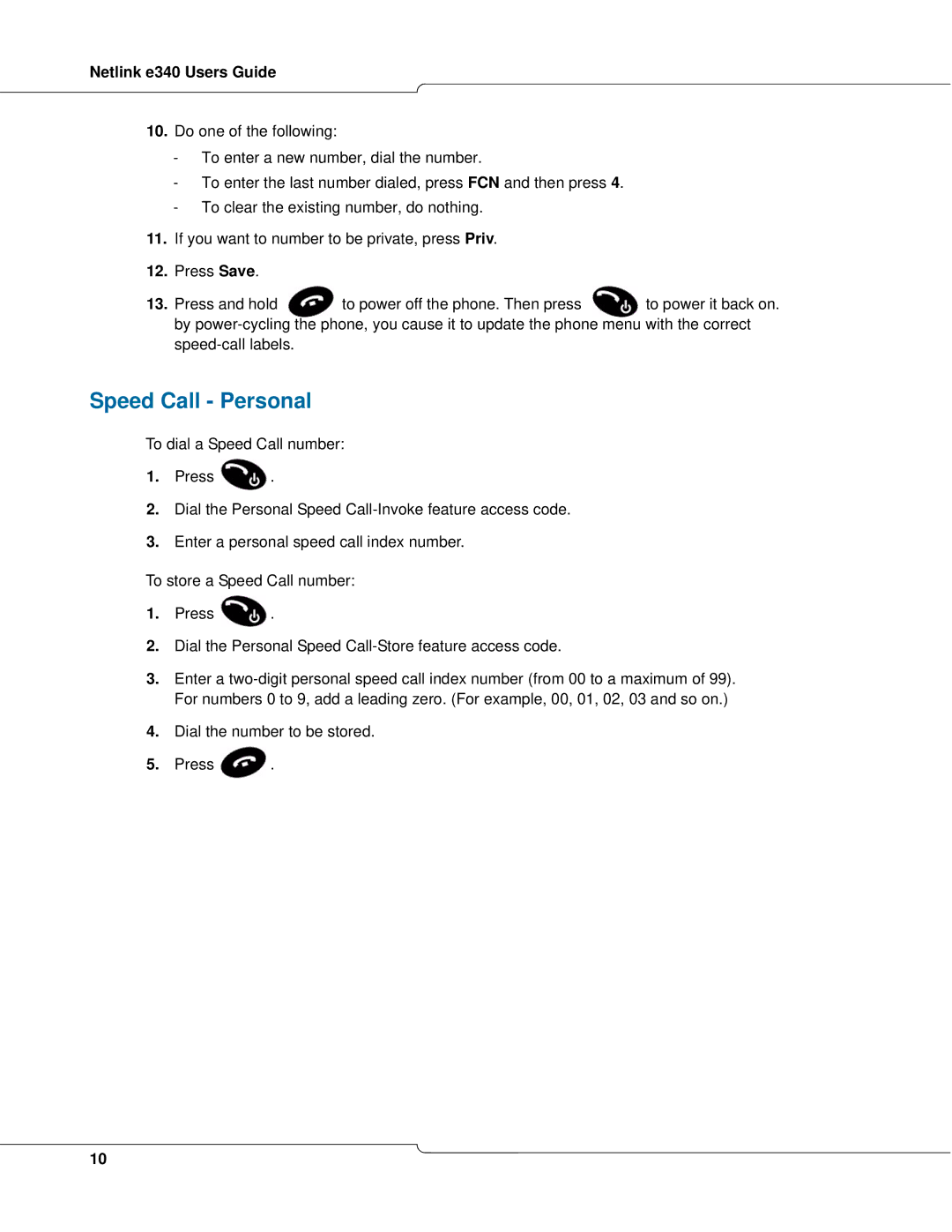 Mitel e340 manual Speed Call Personal 