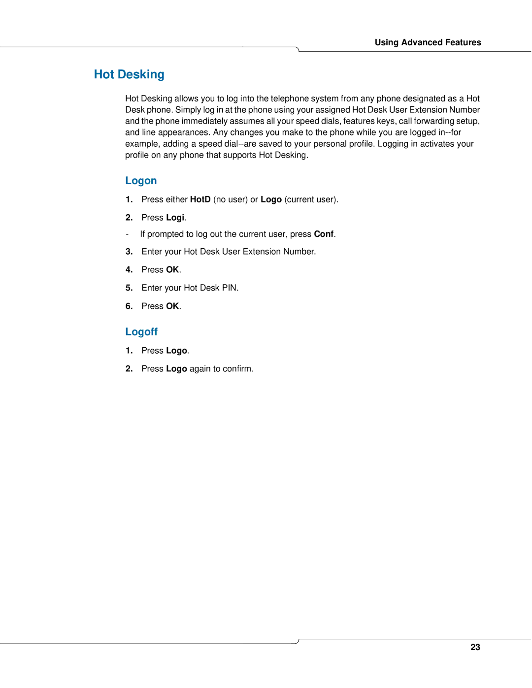 Mitel e340 manual Hot Desking, Logon 