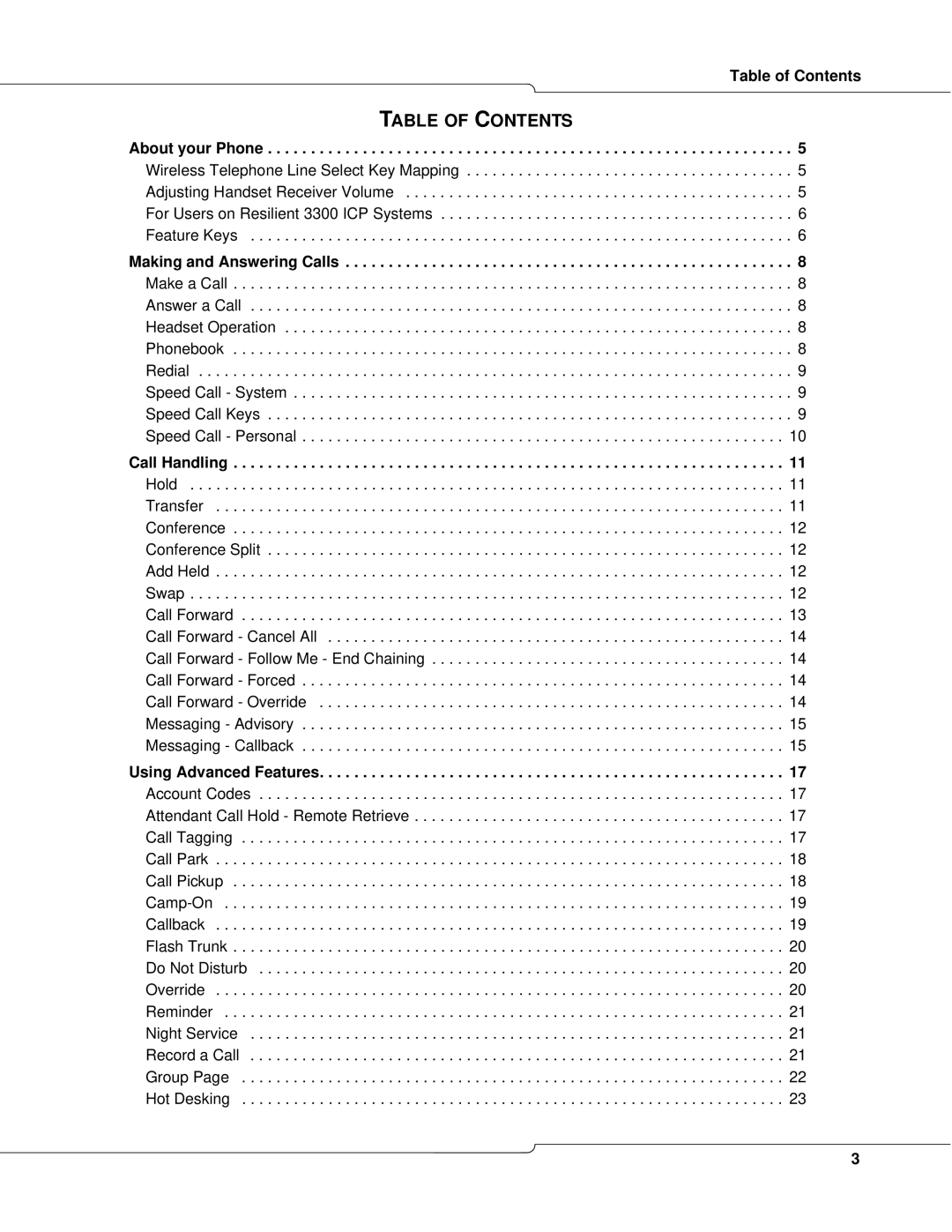 Mitel e340 manual Table of Contents 