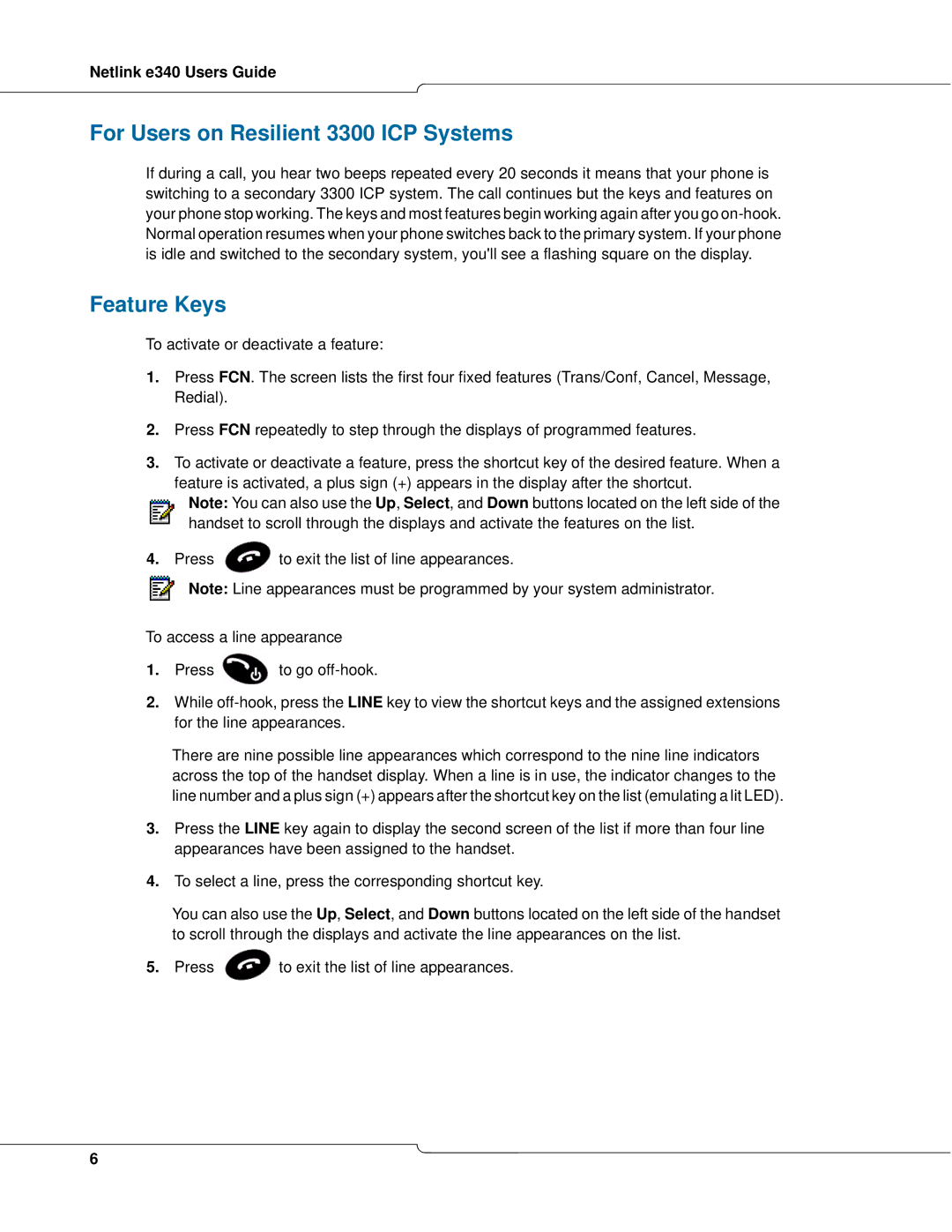 Mitel e340 manual For Users on Resilient 3300 ICP Systems, Feature Keys 