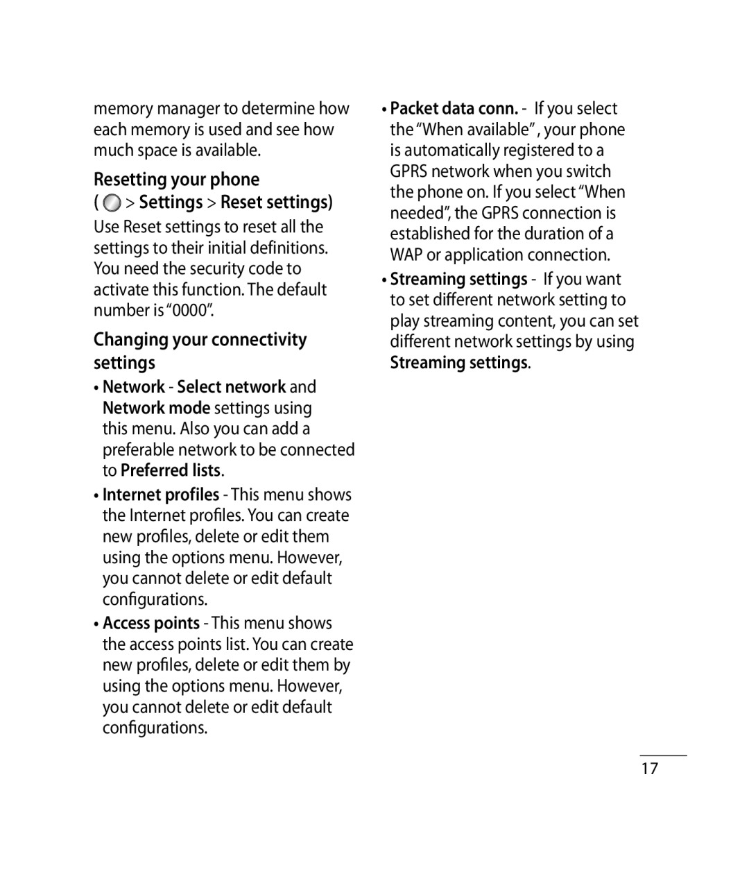 Mitel GB255G manual Resetting your phone, Changing your connectivity settings 