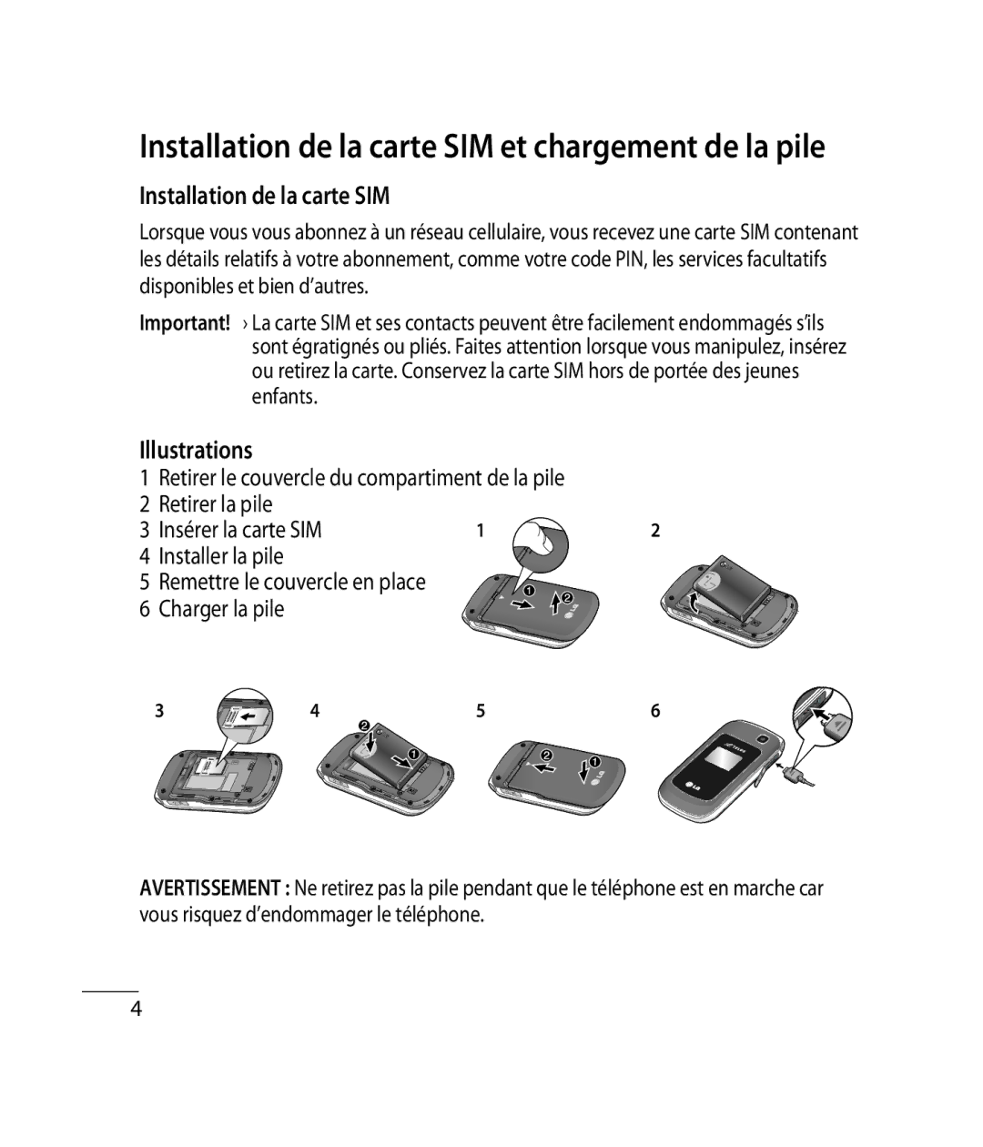 Mitel GB255G manual Installation de la carte SIM et chargement de la pile 