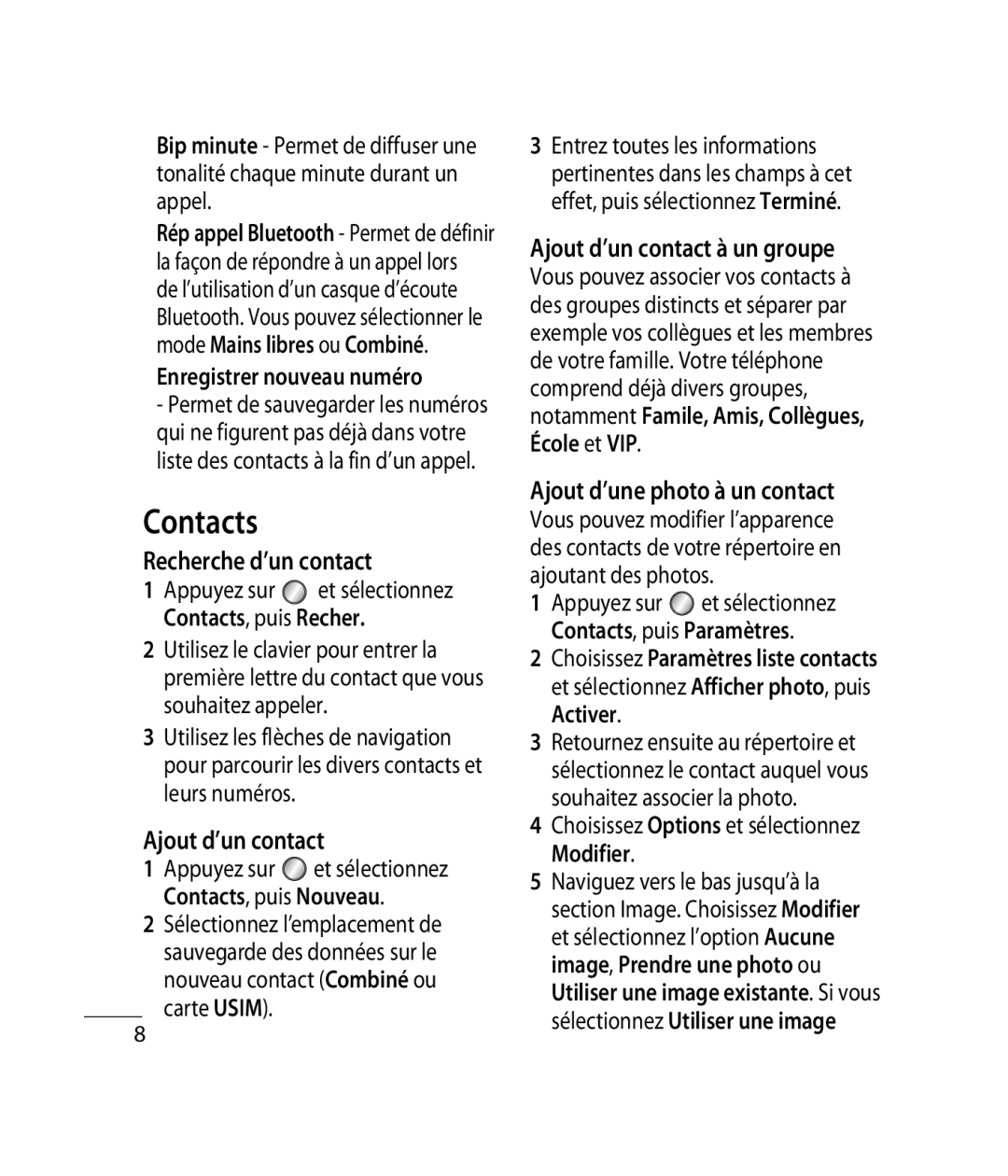 Mitel GB255G manual Recherche d’un contact, Ajout d’un contact à un groupe, Ajout d’une photo à un contact 