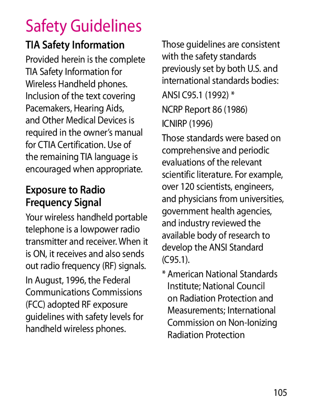 Mitel GW620 manual TIA Safety Information Exposure to Radio Frequency Signal, 105 