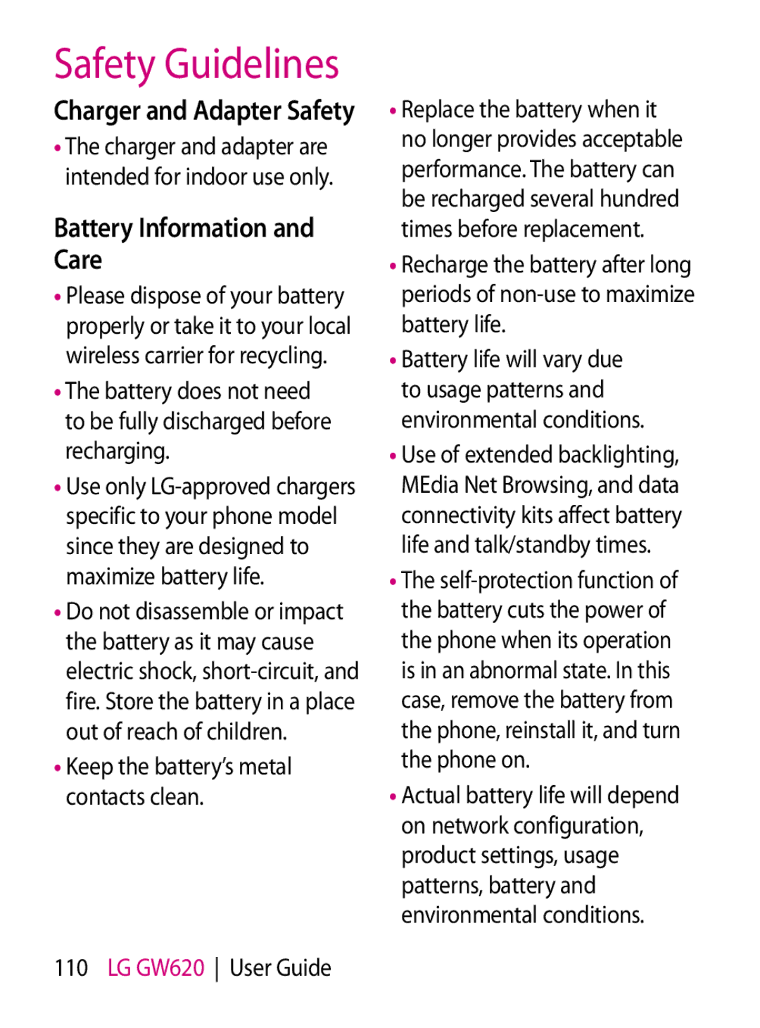 Mitel GW620 manual Battery Information and Care 