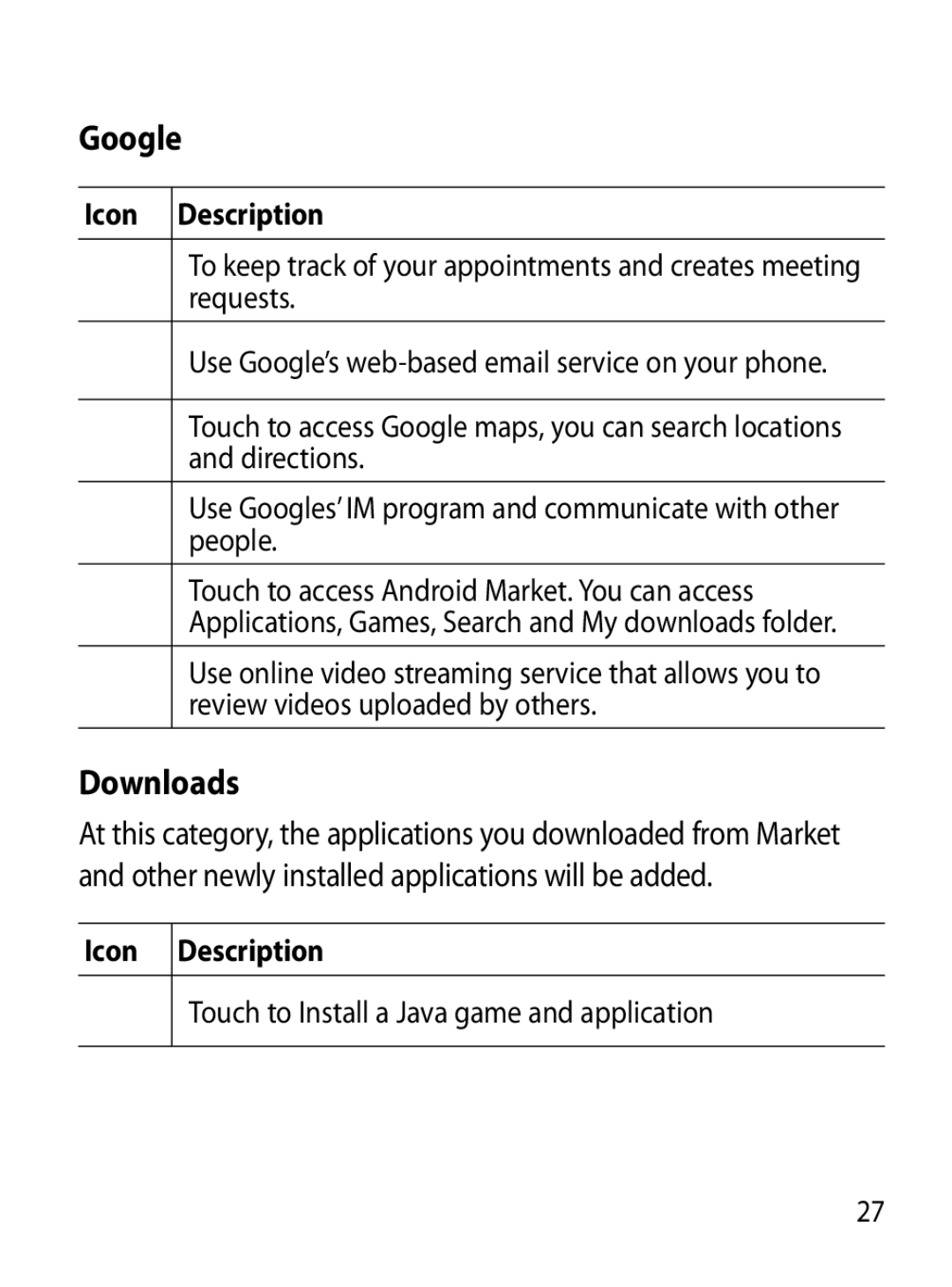 Mitel GW620 manual Google, Downloads, Touch to Install a Java game and application 