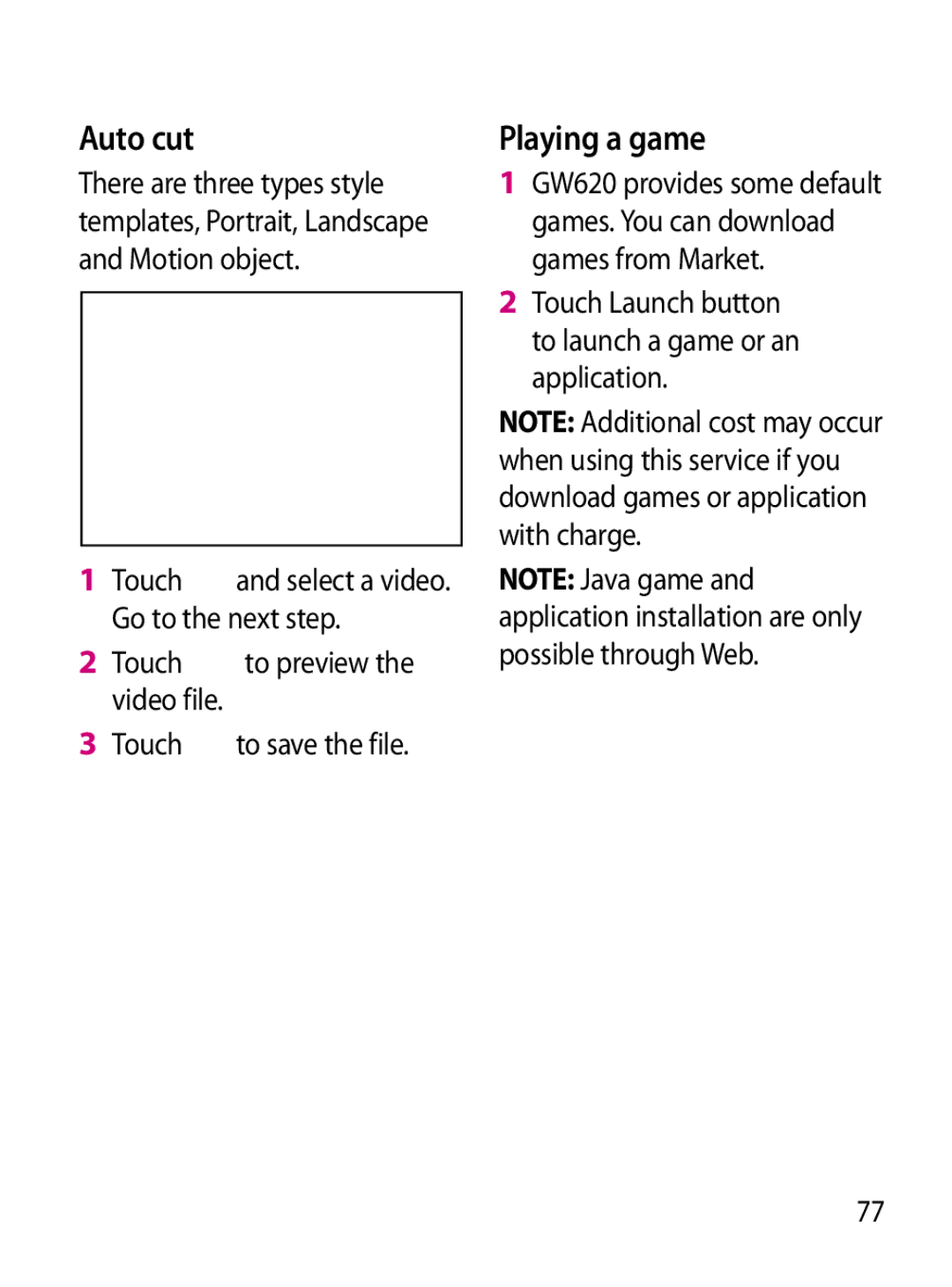 Mitel GW620 manual Auto cut, Playing a game, Touch to save the file 