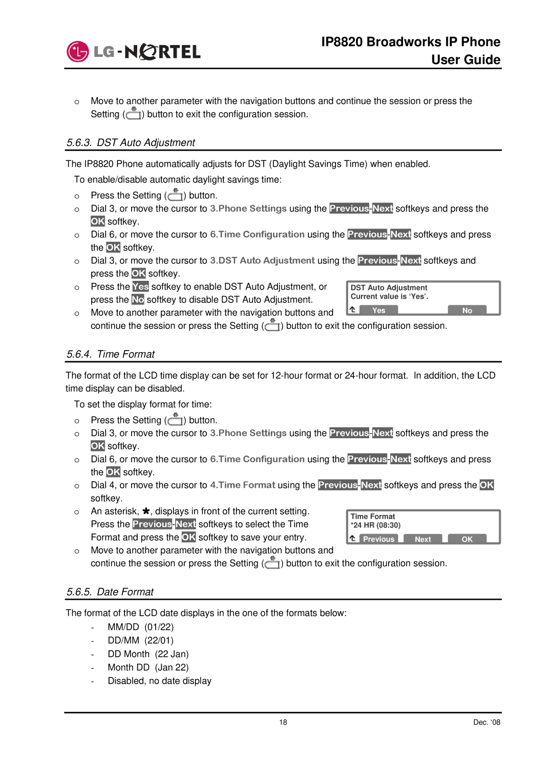 Mitel IP8820 manual DST Auto Adjustment 