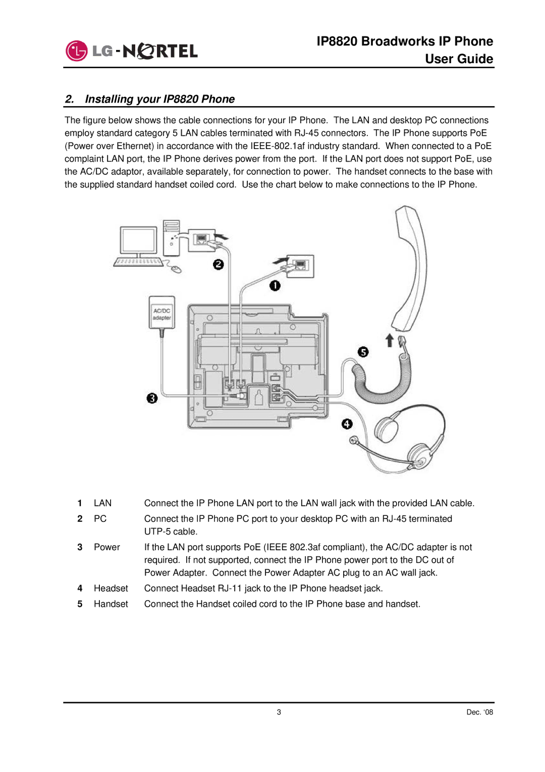 Mitel manual Installing your IP8820 Phone, Lan 