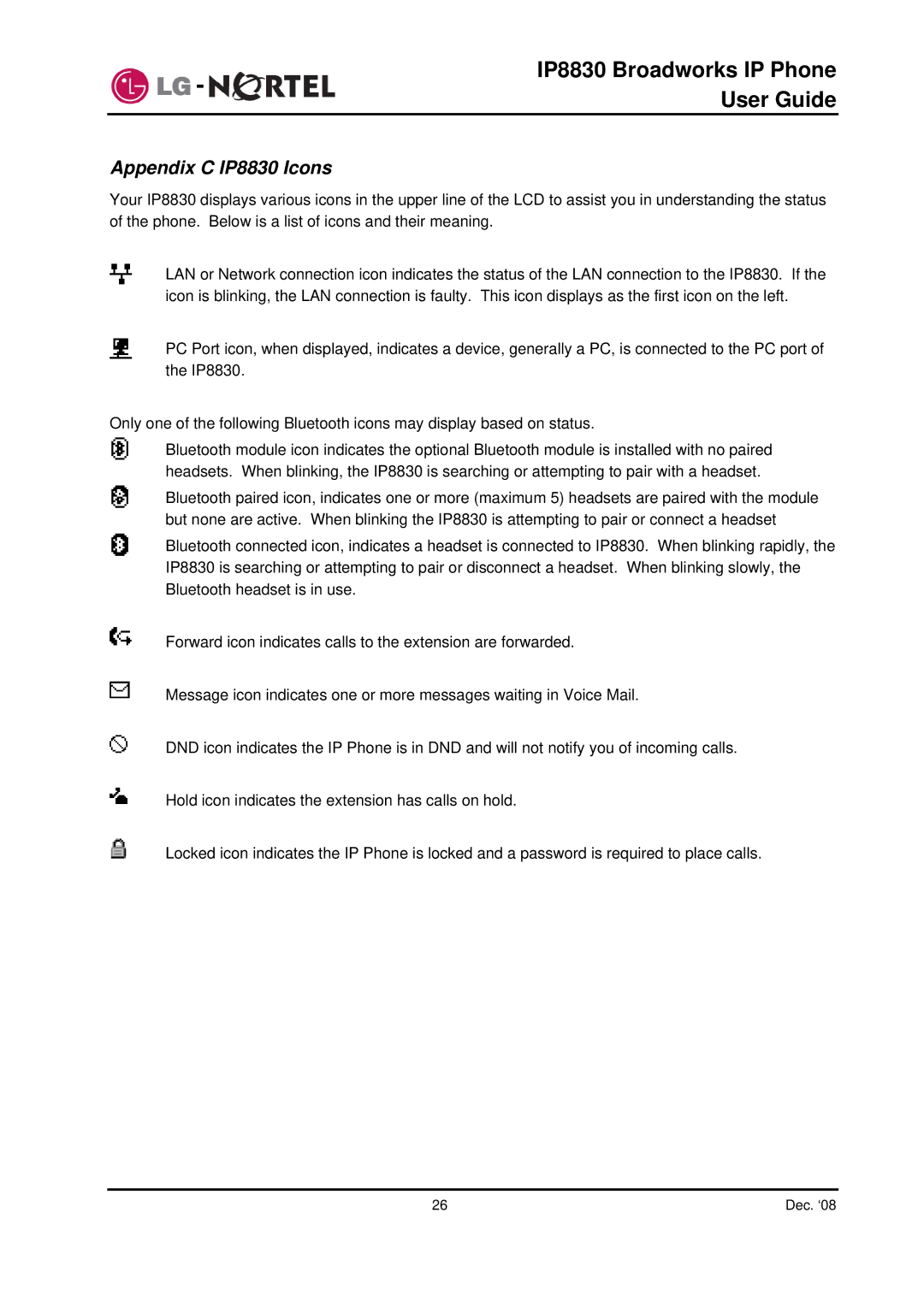 Mitel manual Appendix C IP8830 Icons 