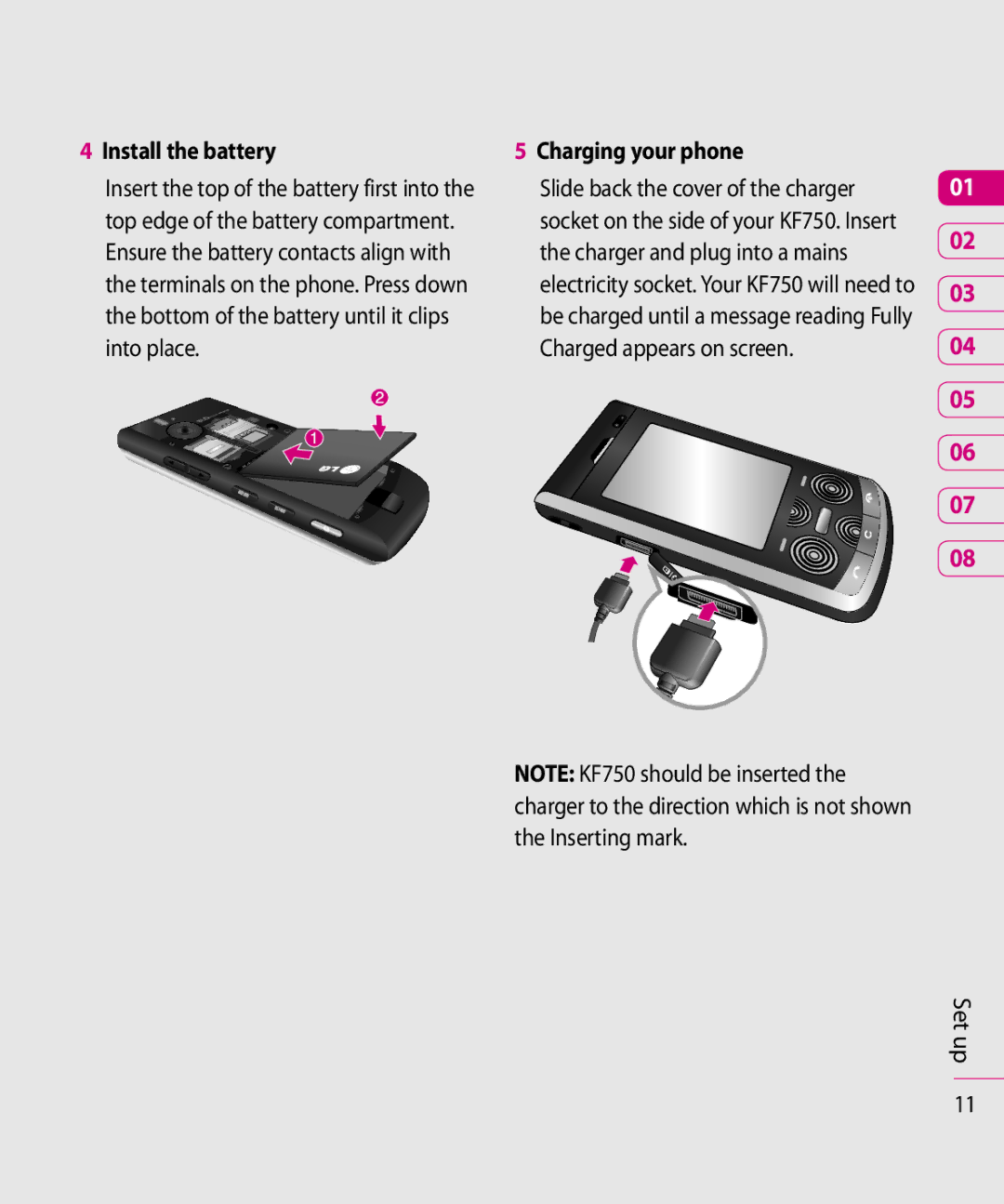 Mitel KF750 manual Install the battery, Charging your phone 