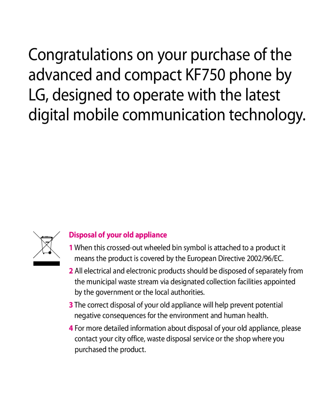 Mitel KF750 manual Disposal of your old appliance 