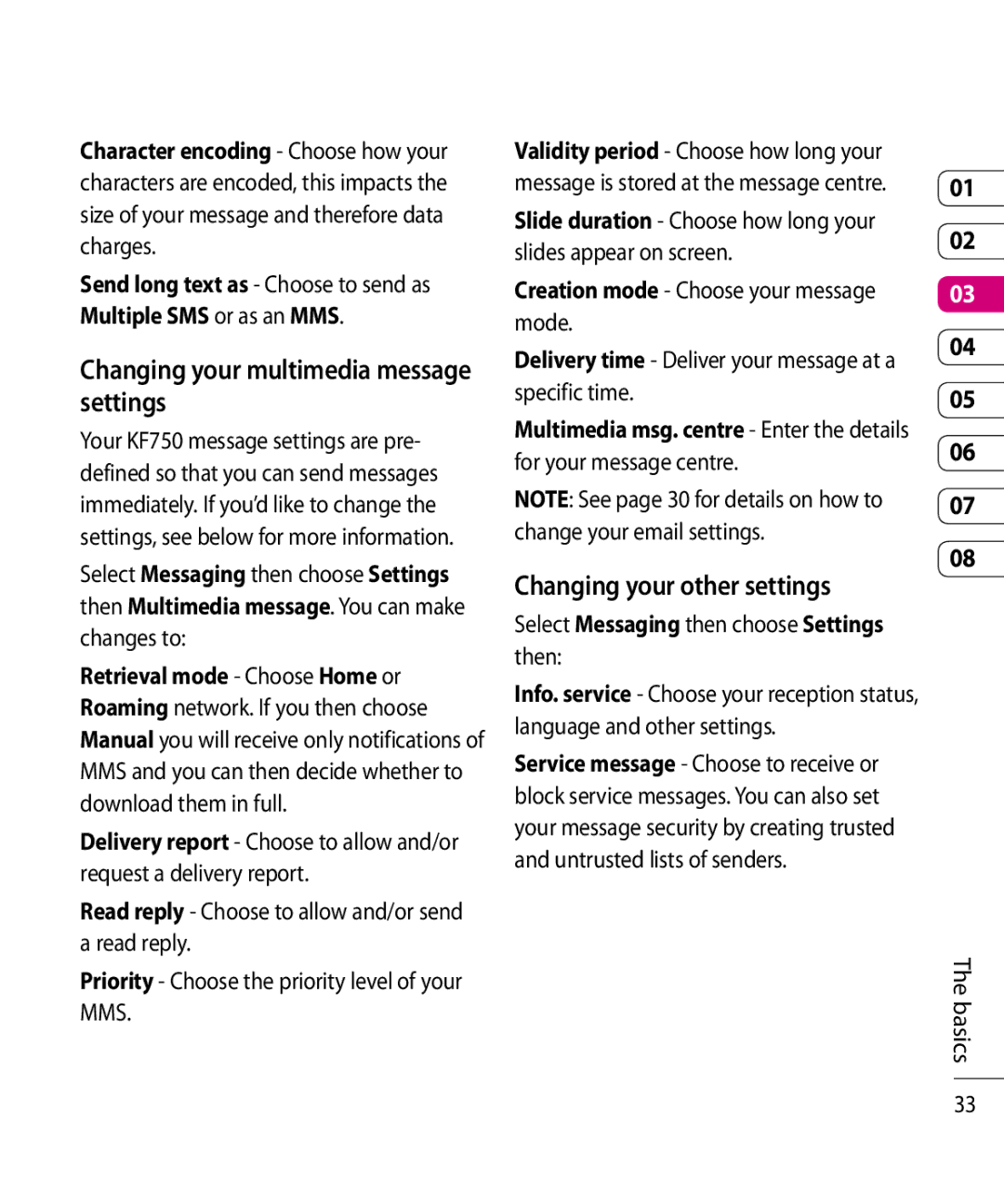 Mitel KF750 manual Changing your multimedia message settings, Changing your other settings 