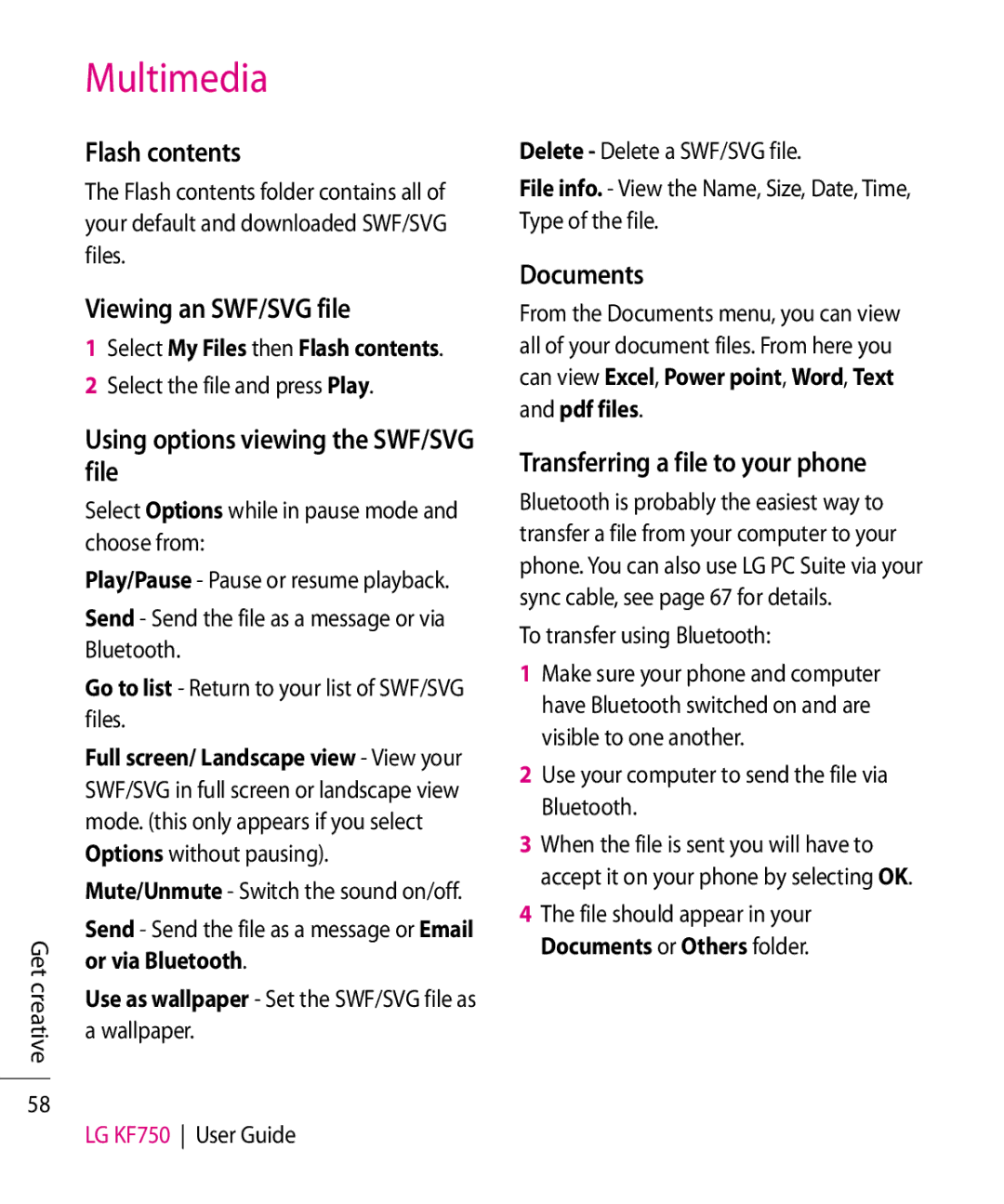 Mitel KF750 manual Flash contents, Viewing an SWF/SVG file, Using options viewing the SWF/SVG file 