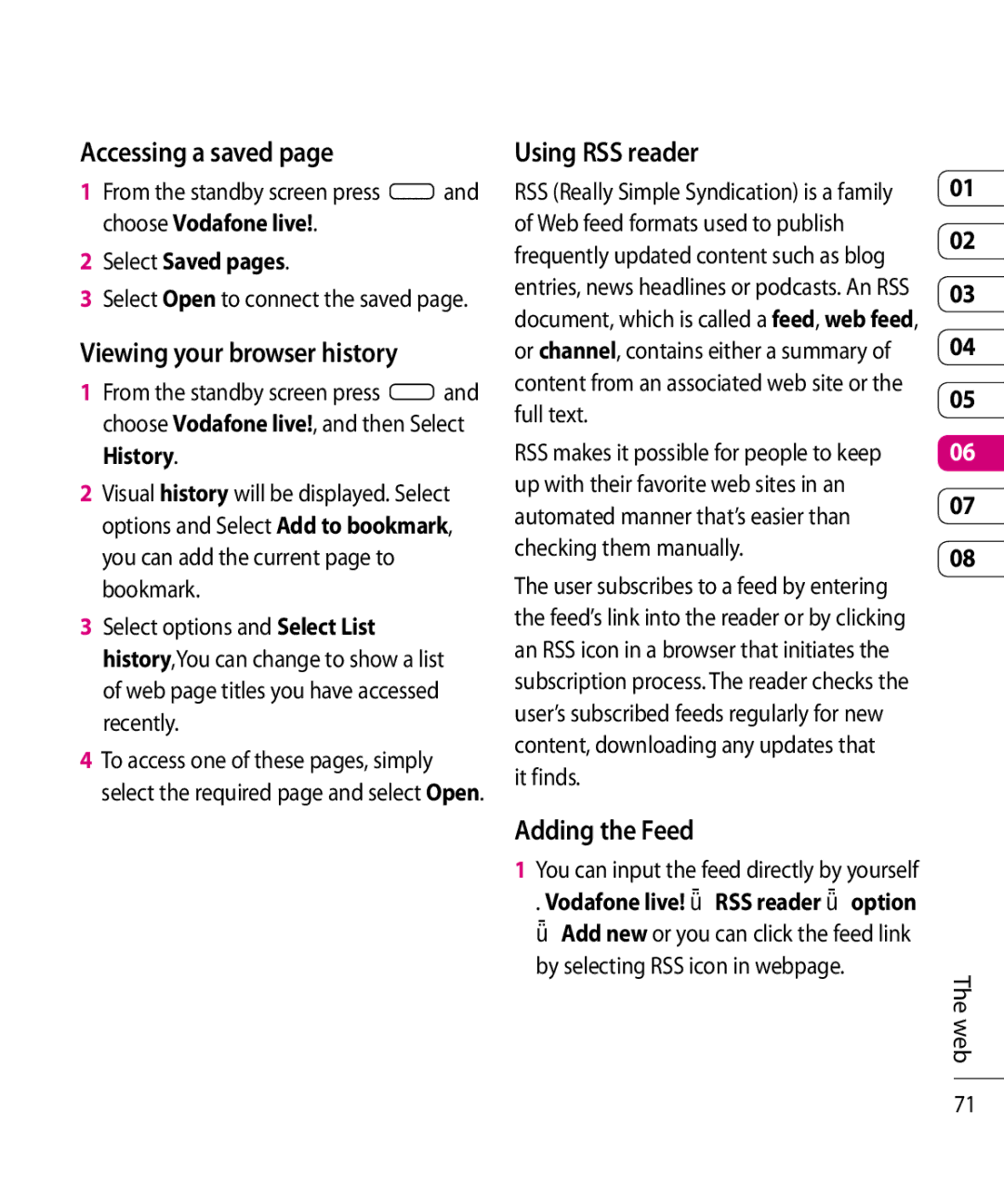 Mitel KF750 manual Accessing a saved, Using RSS reader, Adding the Feed, Viewing your browser history 