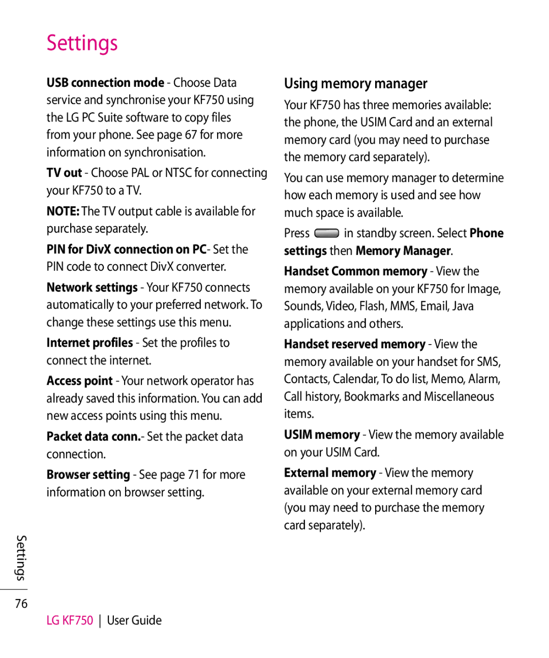 Mitel KF750 manual Using memory manager, Packet data conn.- Set the packet data connection 