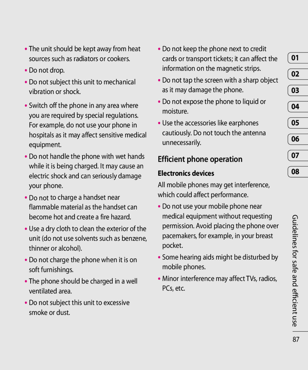 Mitel KF750 manual Efficient phone operation, Do not expose the phone to liquid or moisture, Electronics devices 