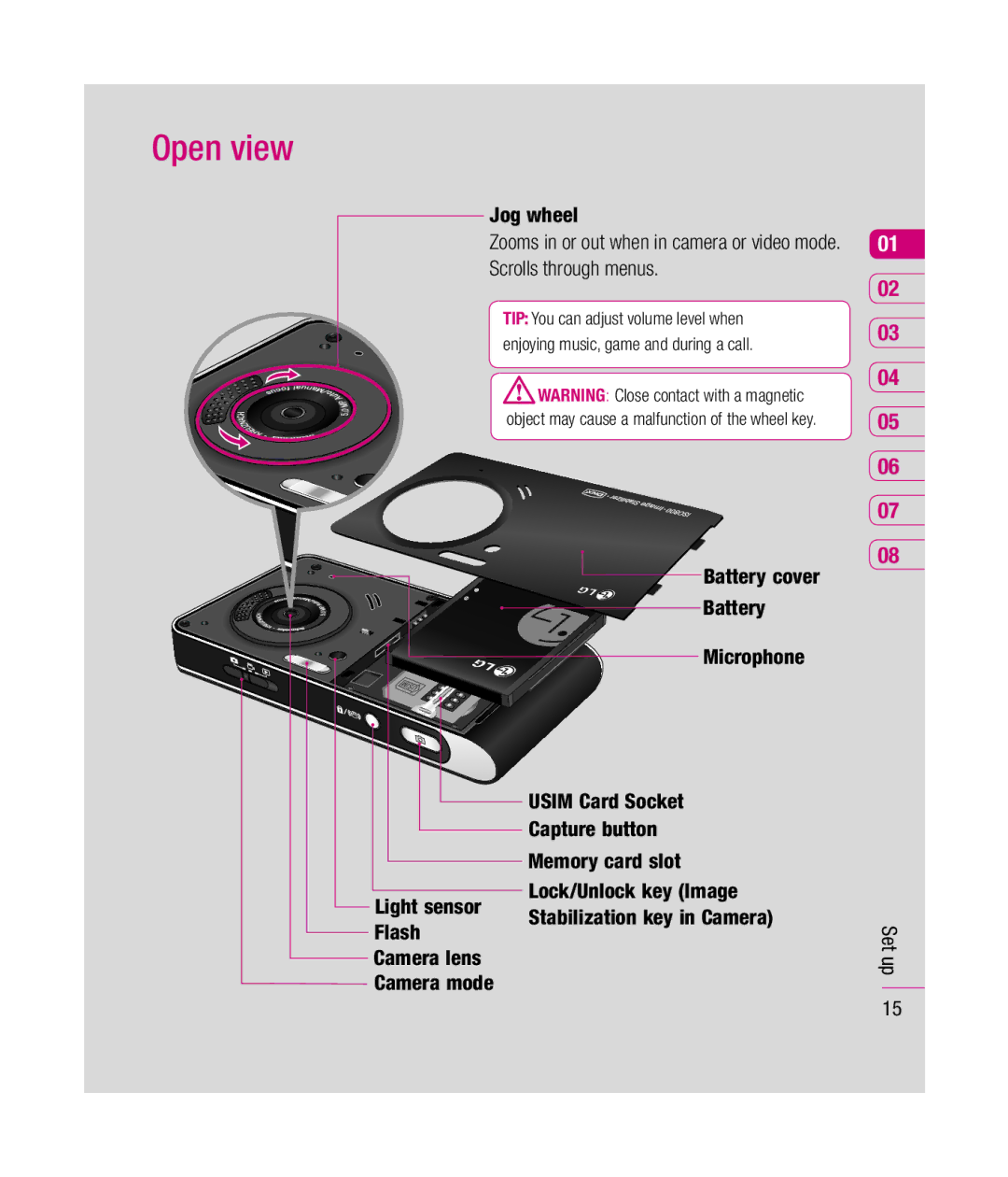 Mitel KU990 manual Open view, Flash, Camera lens Camera mode Set up 