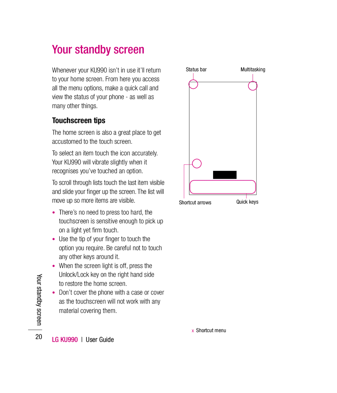 Mitel KU990 manual Your standby screen, Touchscreen tips 