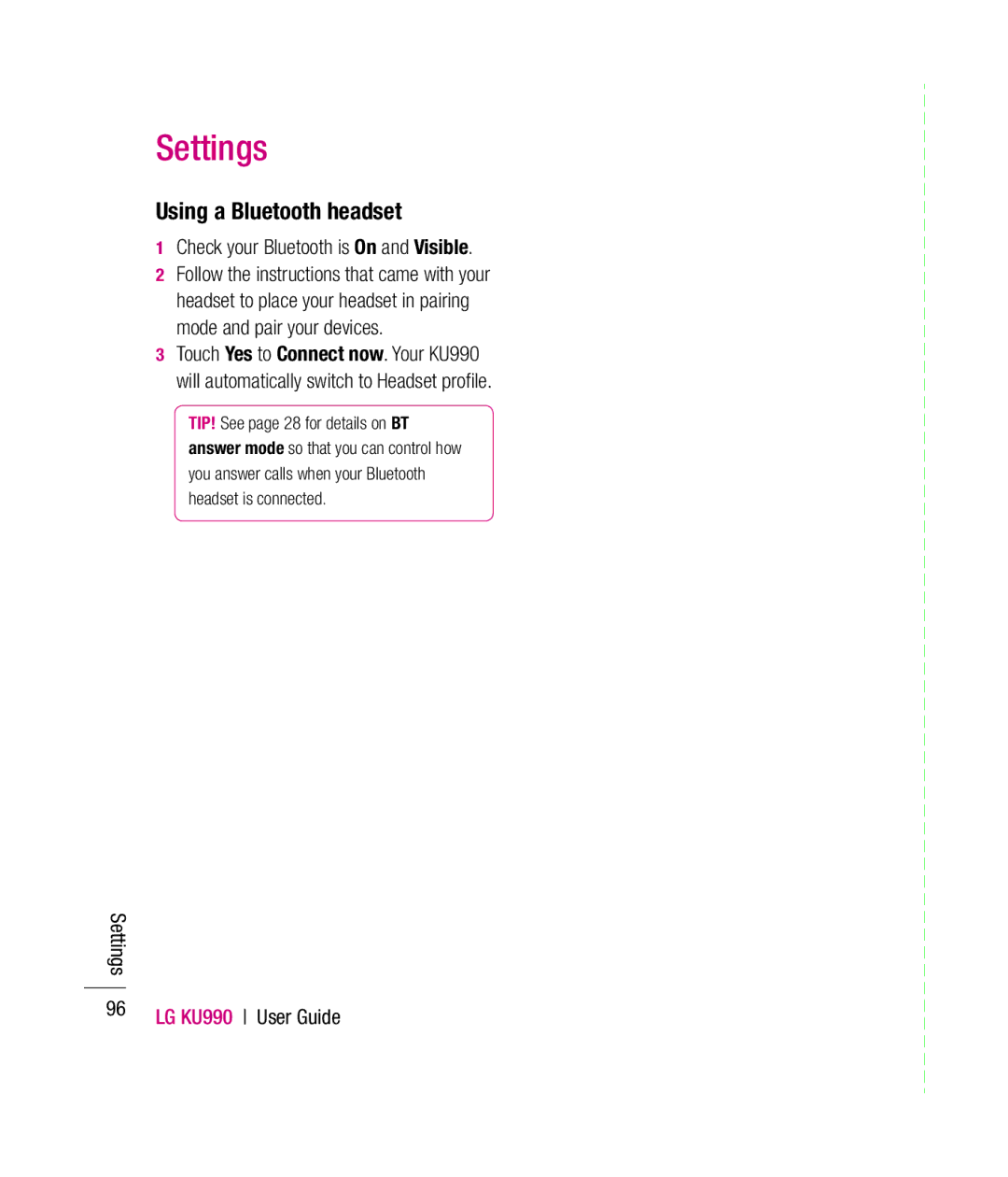 Mitel KU990 manual Using a Bluetooth headset 