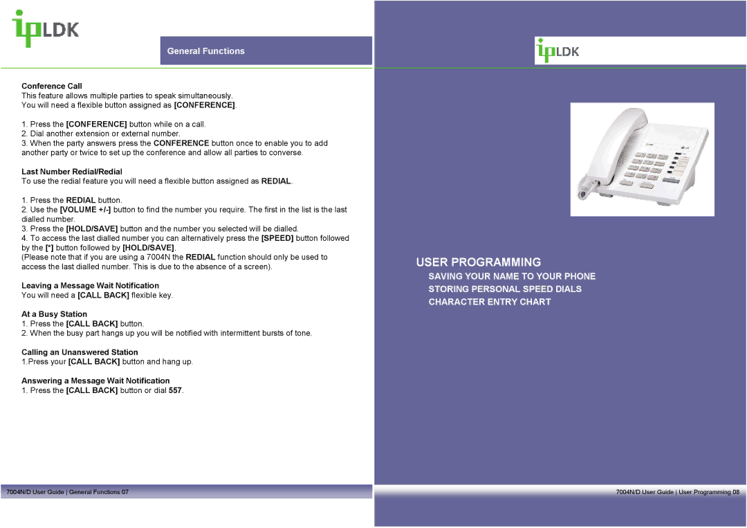 Mitel LDP7004N/D manual Conference Call, Last Number Redial/Redial, Leaving a Message Wait Notification, At a Busy Station 