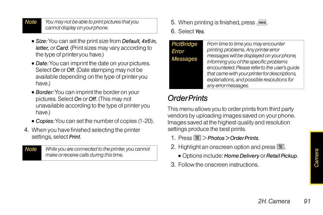 Mitel LG260 manual OrderPrints, Highlight an onscreen option and press, Press Photos Order Prints 