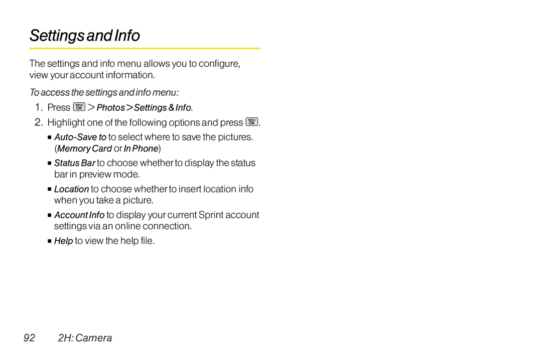 Mitel LG260 Settings and Info, To access the settings and info menu, Highlight one of the following options and press 