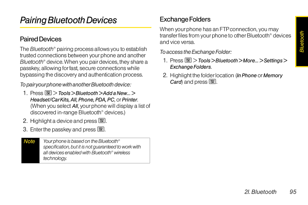 Mitel LG260 PairingBluetooth Devices, Paired Devices, Exchange Folders, To pairyourphone with anotherBluetooth device 