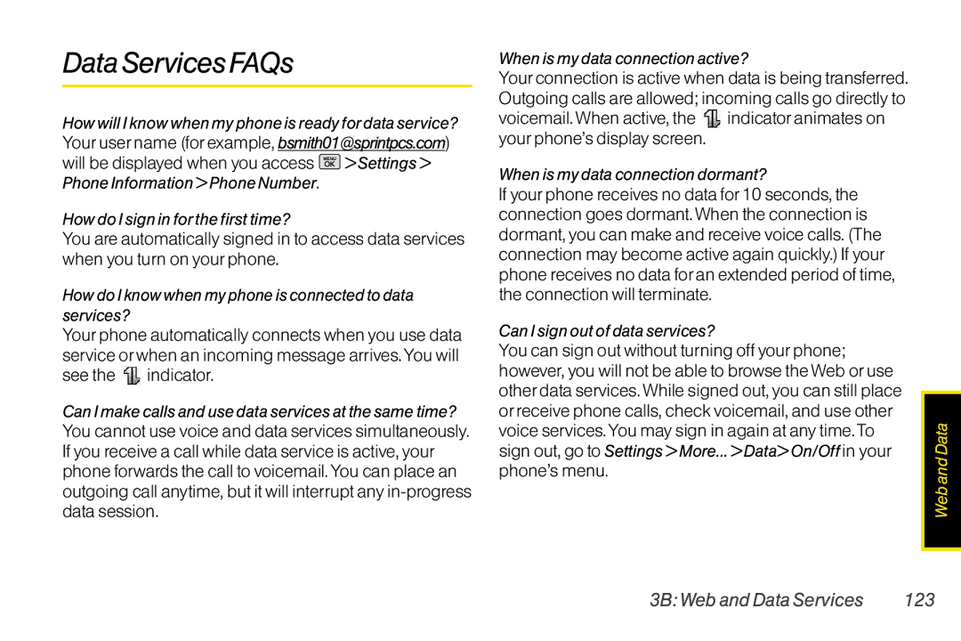 Mitel LG260 manual Data Services FAQs, 3B Web and Data Services 123 