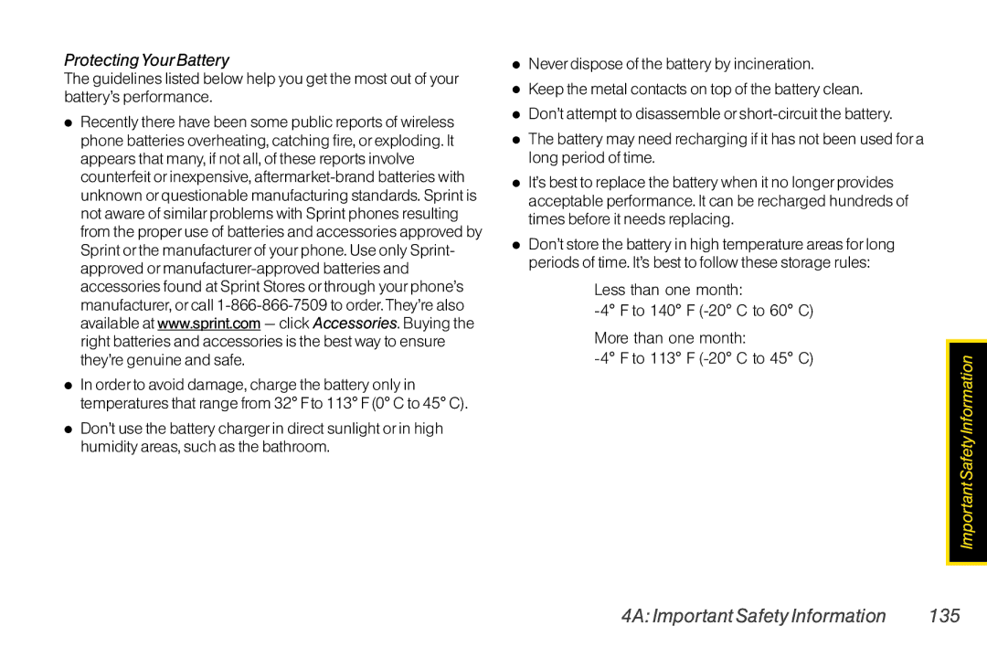 Mitel LG260 manual 4A Important Safety Information 135, ProtectingYour Battery 