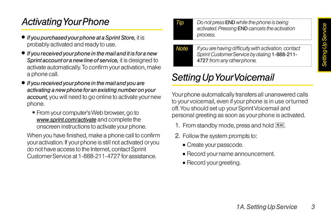 Mitel LG260 manual ActivatingYourPhone, Setting UpYourVoicemail 