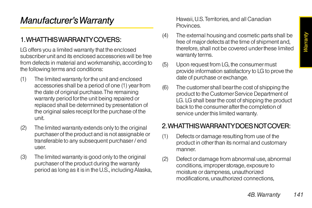 Mitel LG260 manual Manufacturer’sWarranty, 4B. Warranty 