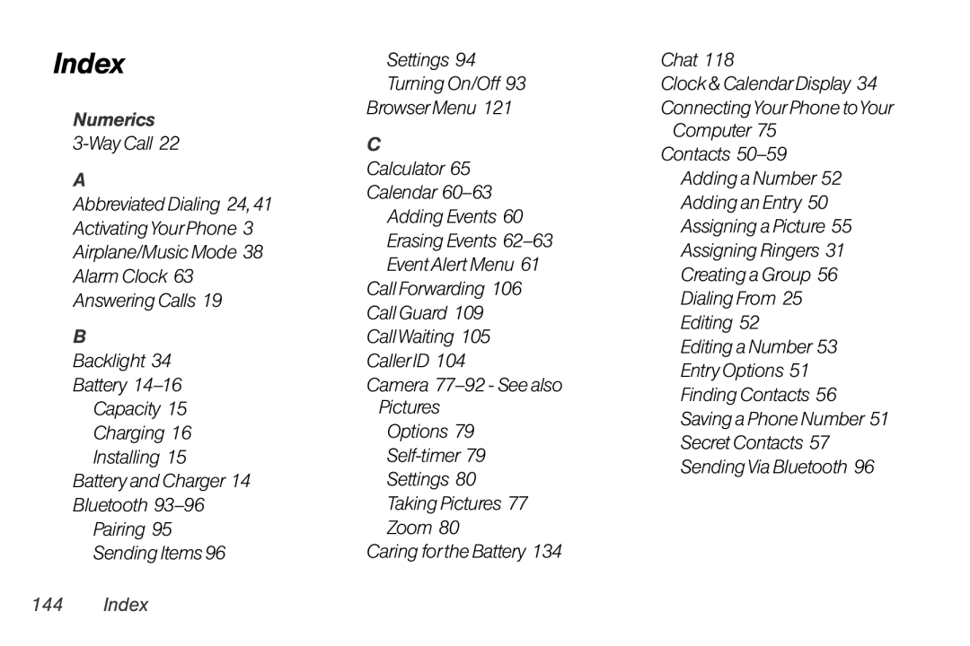 Mitel LG260 manual Index, Clock & CalendarDisplay 34 ConnectingYourPhone toYour 