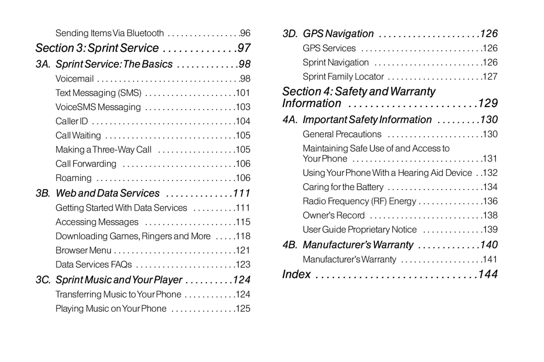 Mitel LG260 manual Sprint Service, 3B. Web and Data Services 