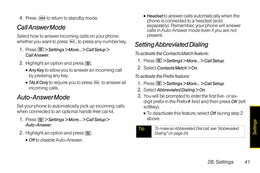 Mitel LG260 manual CallAnswerMode, Auto-AnswerMode, SettingAbbreviated Dialing, To activate the Contacts Match feature 