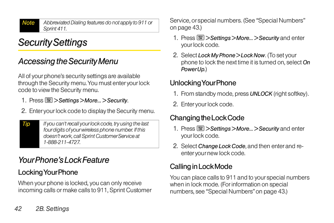 Mitel LG260 manual SecuritySettings, Accessing the Security Menu, YourPhone’s Lock Feature 