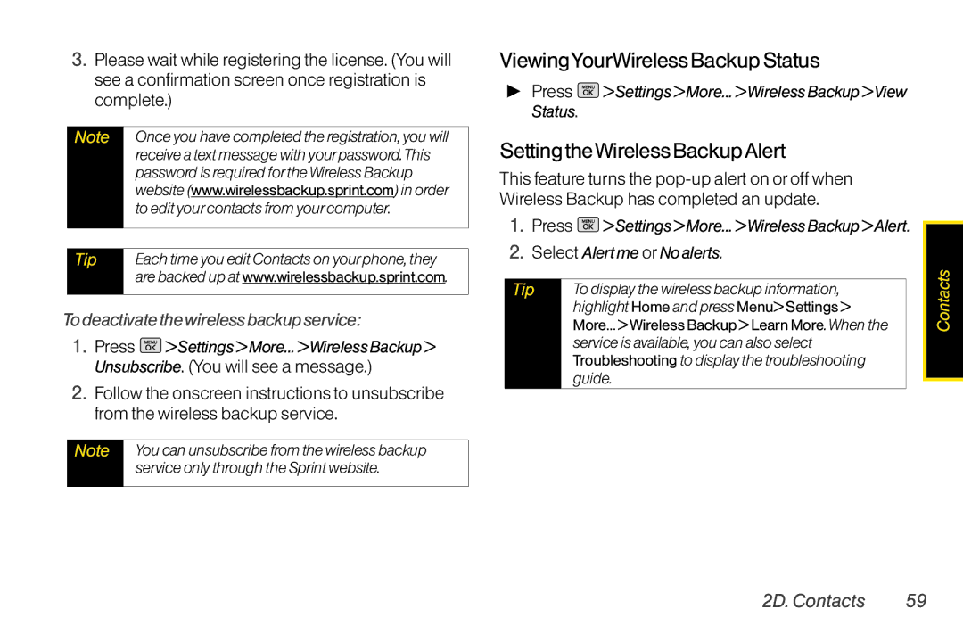 Mitel LG260 ViewingYourWireless Backup Status, Setting theWireless Backup Alert, To deactivate the wireless backup service 