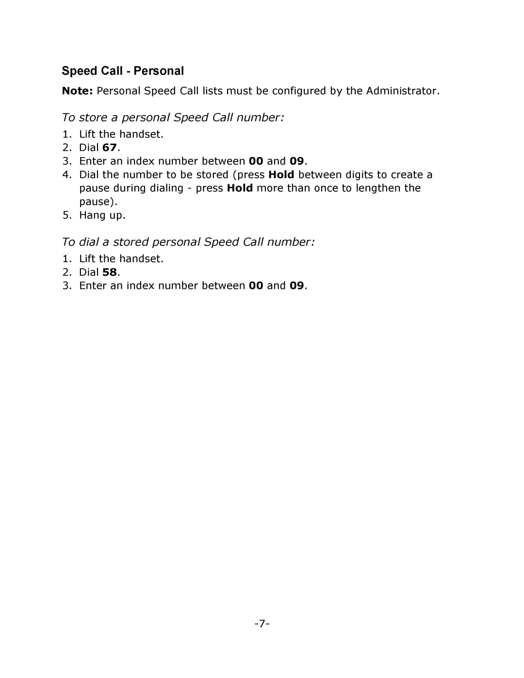 Mitel M7208N manual Speed Call Personal, To store a personal Speed Call number, To dial a stored personal Speed Call number 