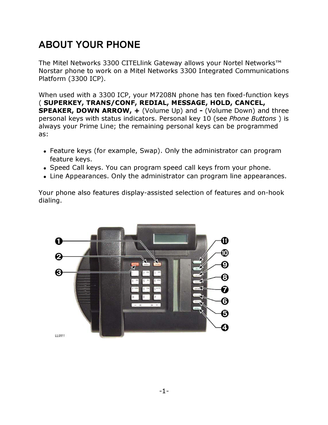 Mitel M7208N manual About Your Phone 