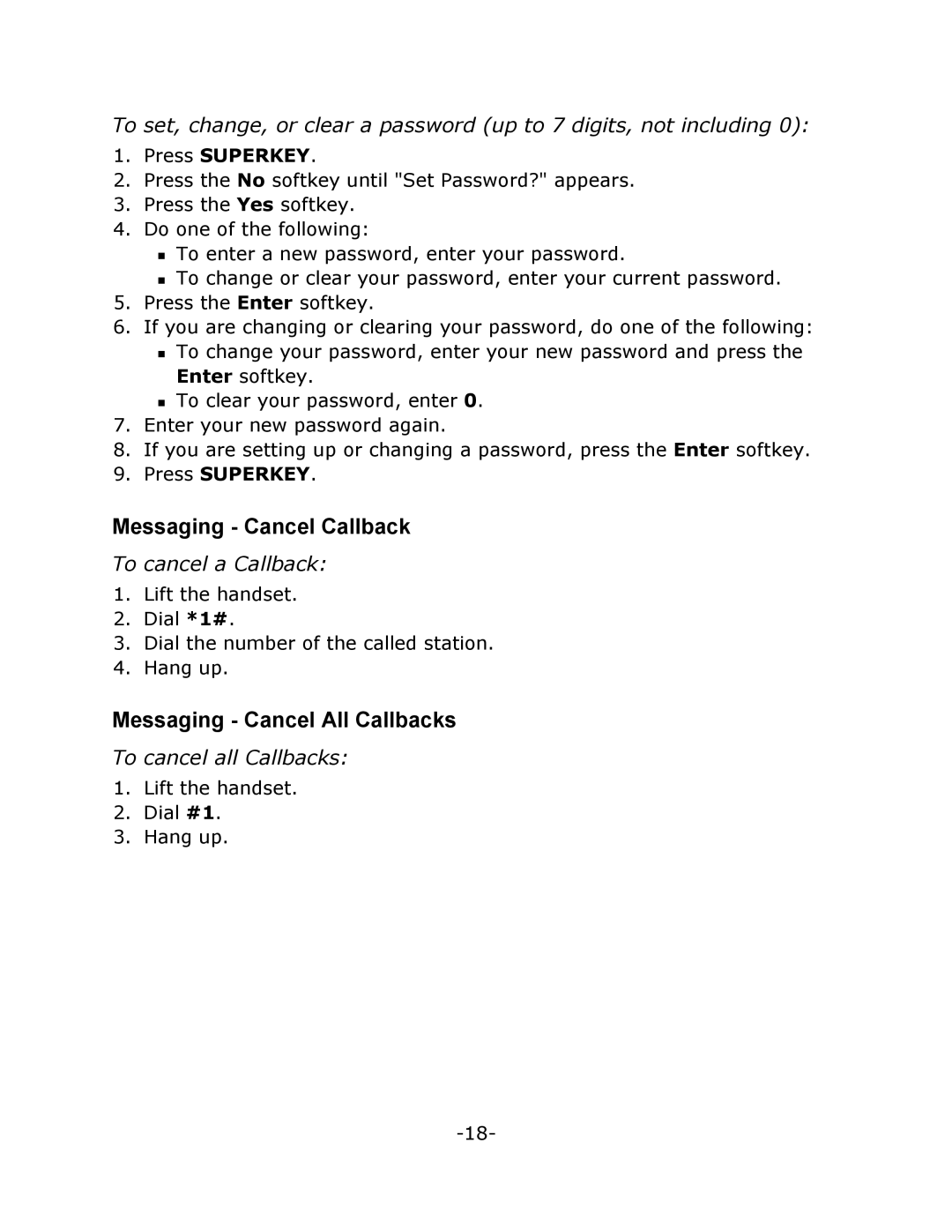 Mitel M7310 manual Messaging Cancel Callback, Messaging Cancel All Callbacks, To cancel a Callback, To cancel all Callbacks 