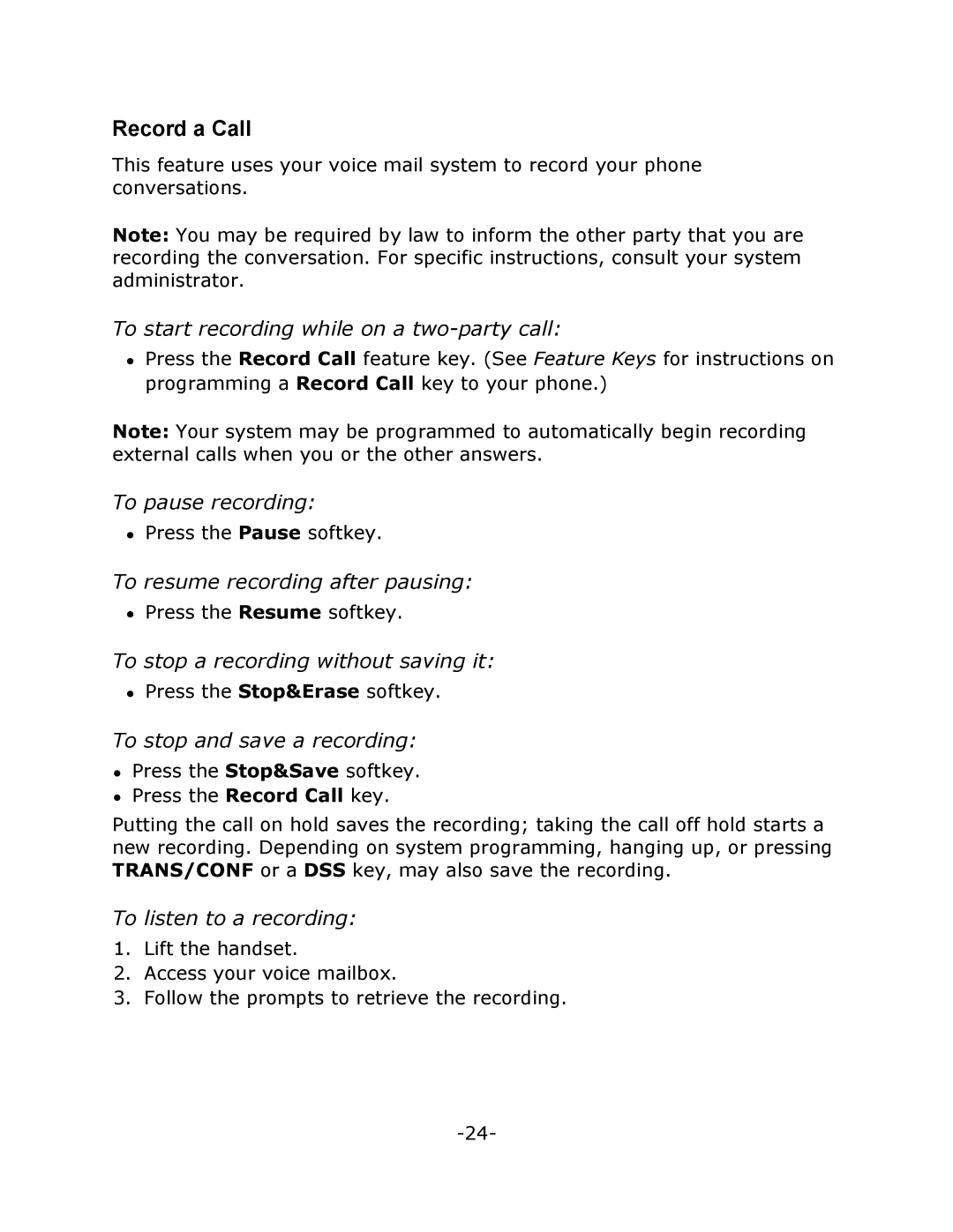 Mitel M7310 manual Record a Call 