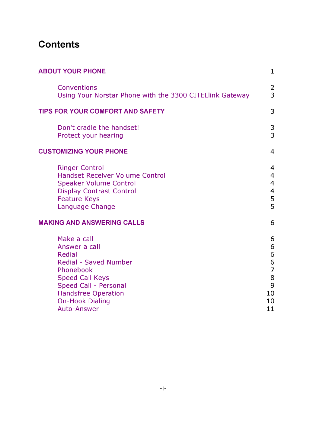 Mitel M7310 manual Contents 