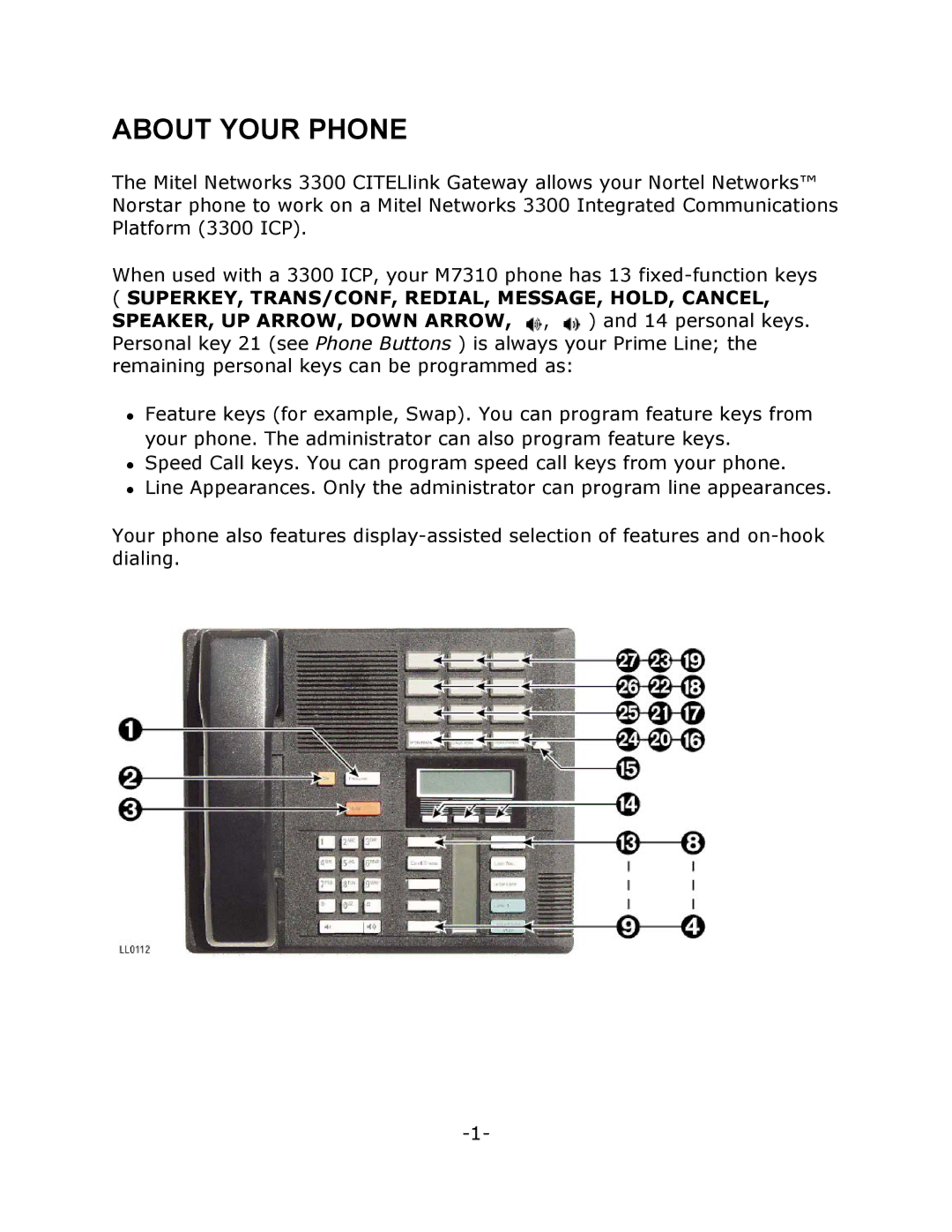 Mitel M7310 manual About Your Phone 