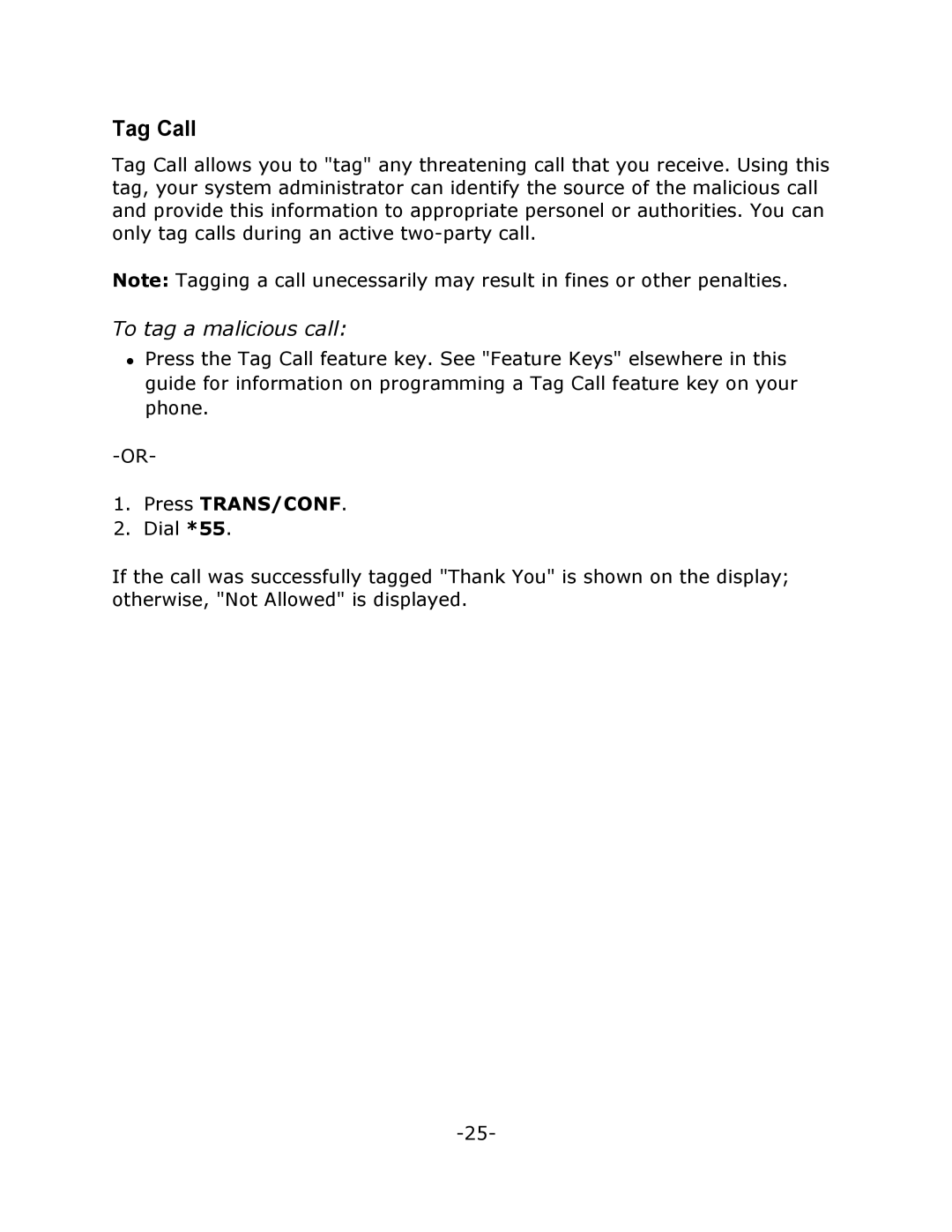 Mitel M7310N manual Tag Call, To tag a malicious call 