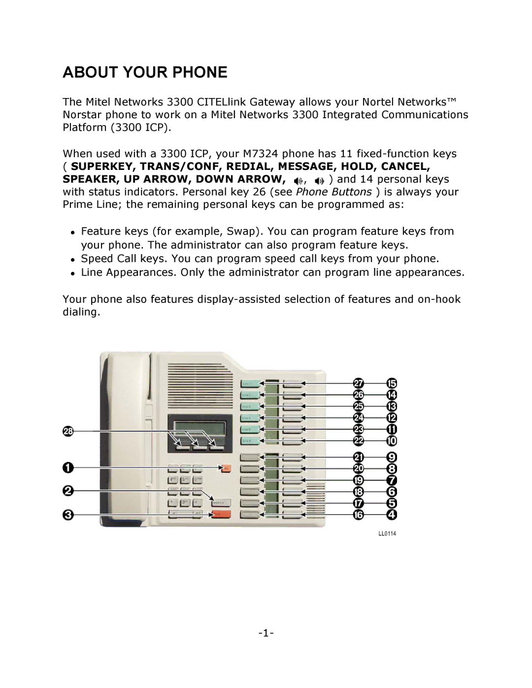 Mitel M7324 manual About Your Phone 